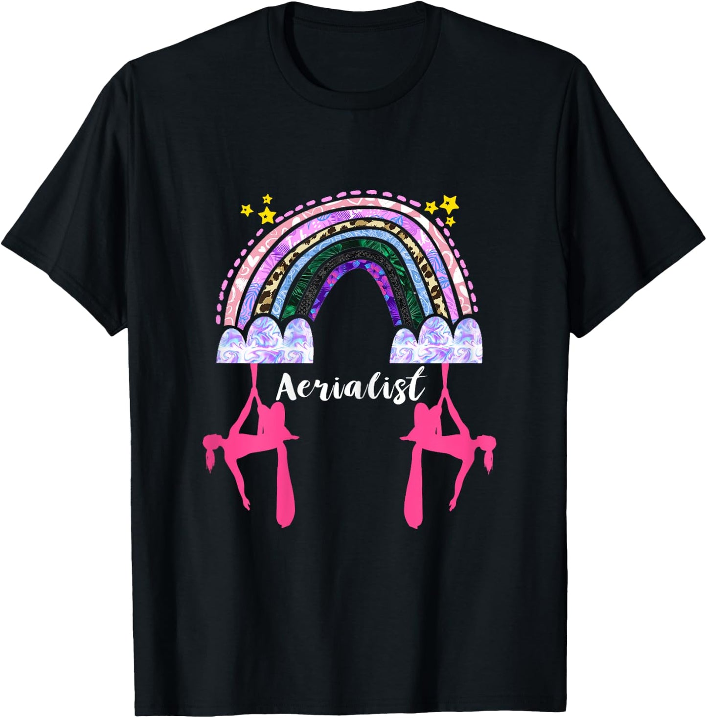 Hanging Aerialist Rainbow Aerial Silk Aerial Hoop Aerial T-Shirt - T-Shirt | Black