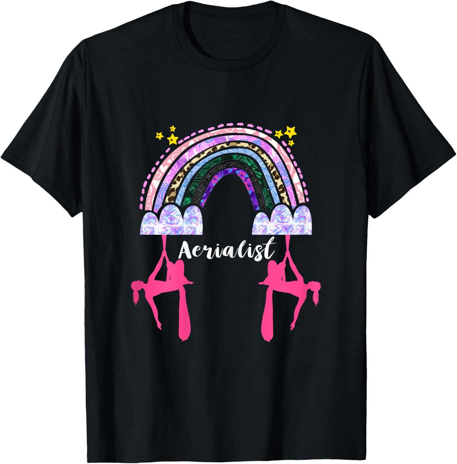 Hanging Aerialist Rainbow Aerial Silk Aerial Hoop Aerial T-Shirt - T-Shirt | Black