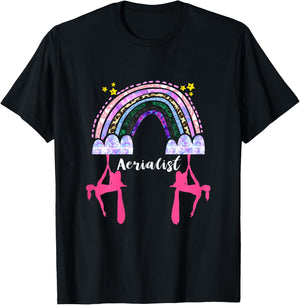 Hanging Aerialist Rainbow Aerial Silk Aerial Hoop Aerial T-Shirt - T-Shirt | Black