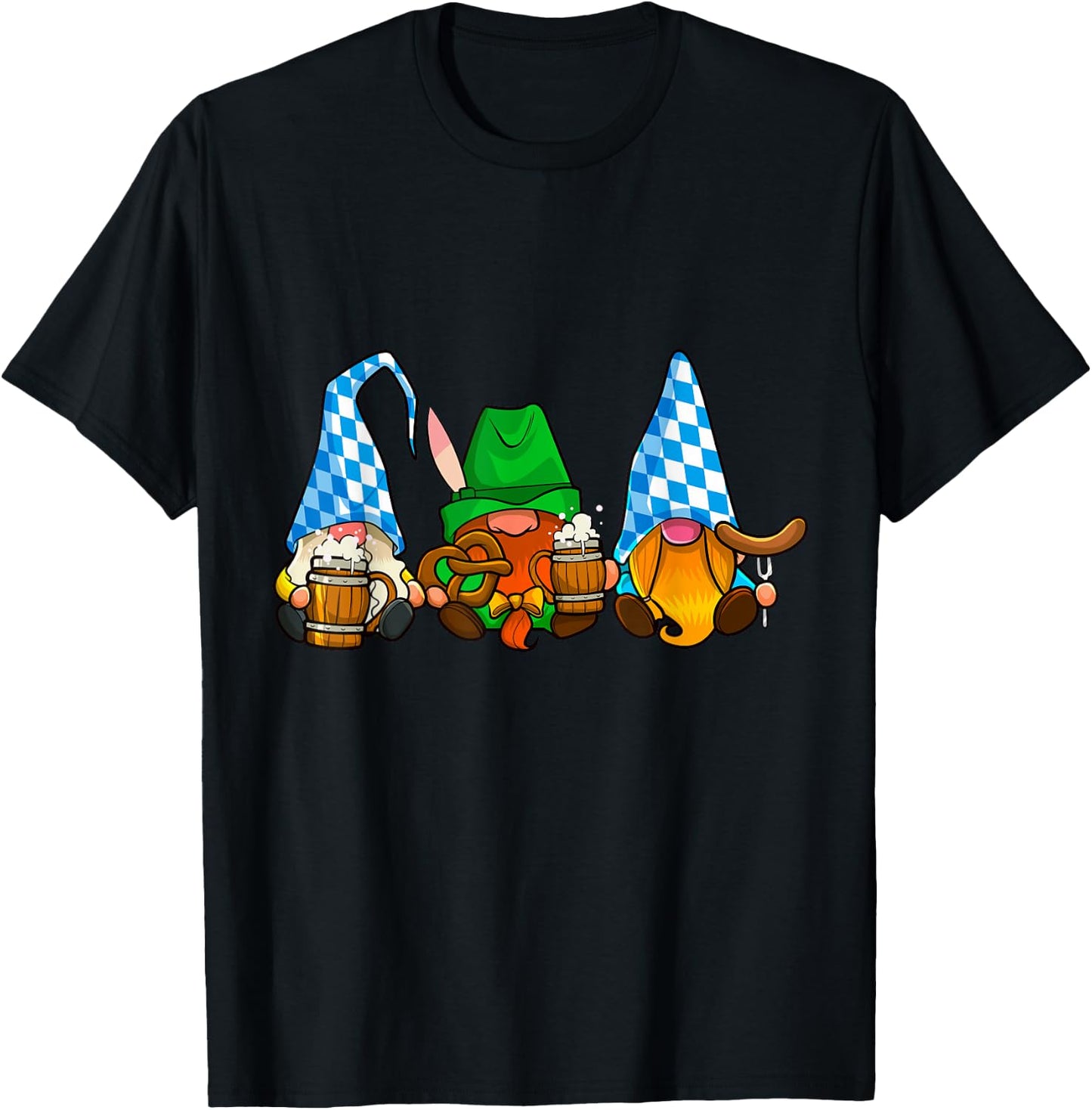 Oktoberfest Gnomes Funny Sausage Bratwurst German Party T-Shirt - T-Shirt | Black