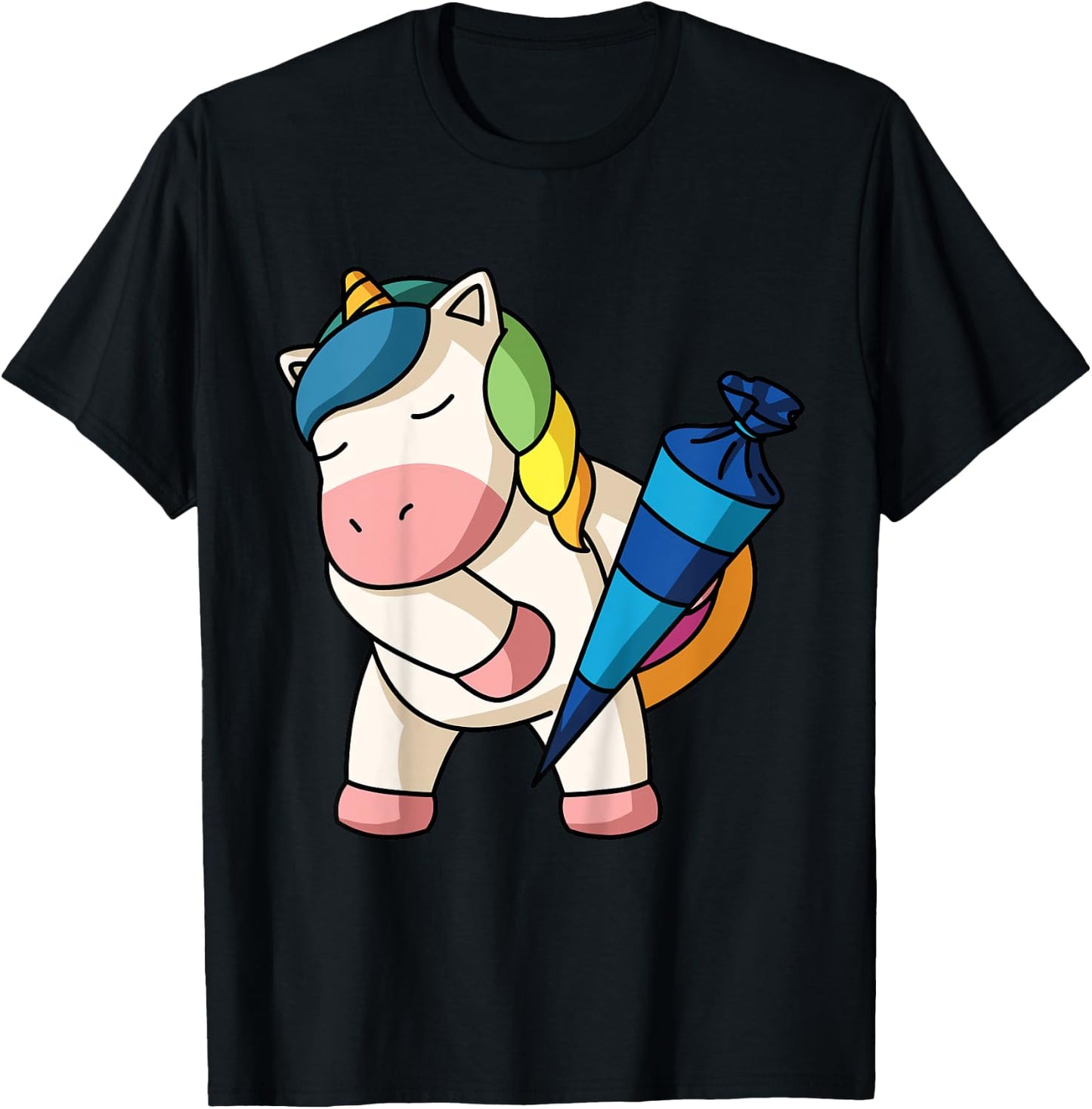 School Cone Unicorn Girls Large Small School Enrolment Girl T-Shirt - T-Shirt | Black