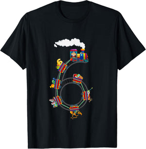 6 Year Old Kids Train 6th Birthday Train Themed Party T-Shirt - T-Shirt | Black