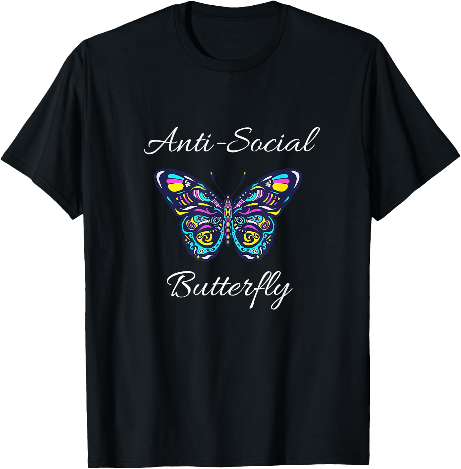 Anti-social Butterfly Bold Simple Funny Design T-Shirt - T-Shirt | Black