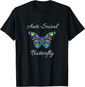 Anti-social Butterfly Bold Simple Funny Design T-Shirt - T-Shirt | Black