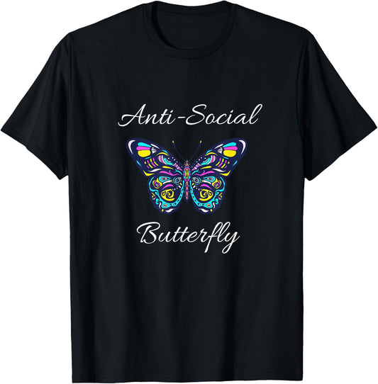 Anti-social Butterfly Bold Simple Funny Design T-Shirt - T-Shirt | Black