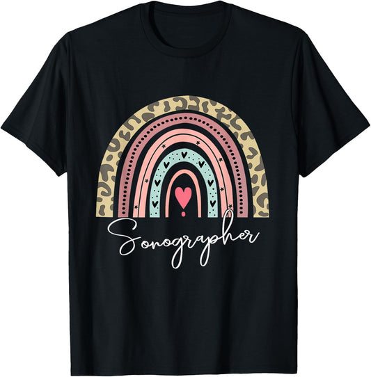 Sonographer Rainbow Sonography Ultrasound Tech Cardiac T-Shirt - T-Shirt | Black
