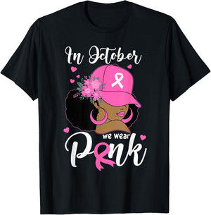 In October We Wear Pink Breast Cancer Awareness Black Women T-Shirt - T-Shirt | Black
