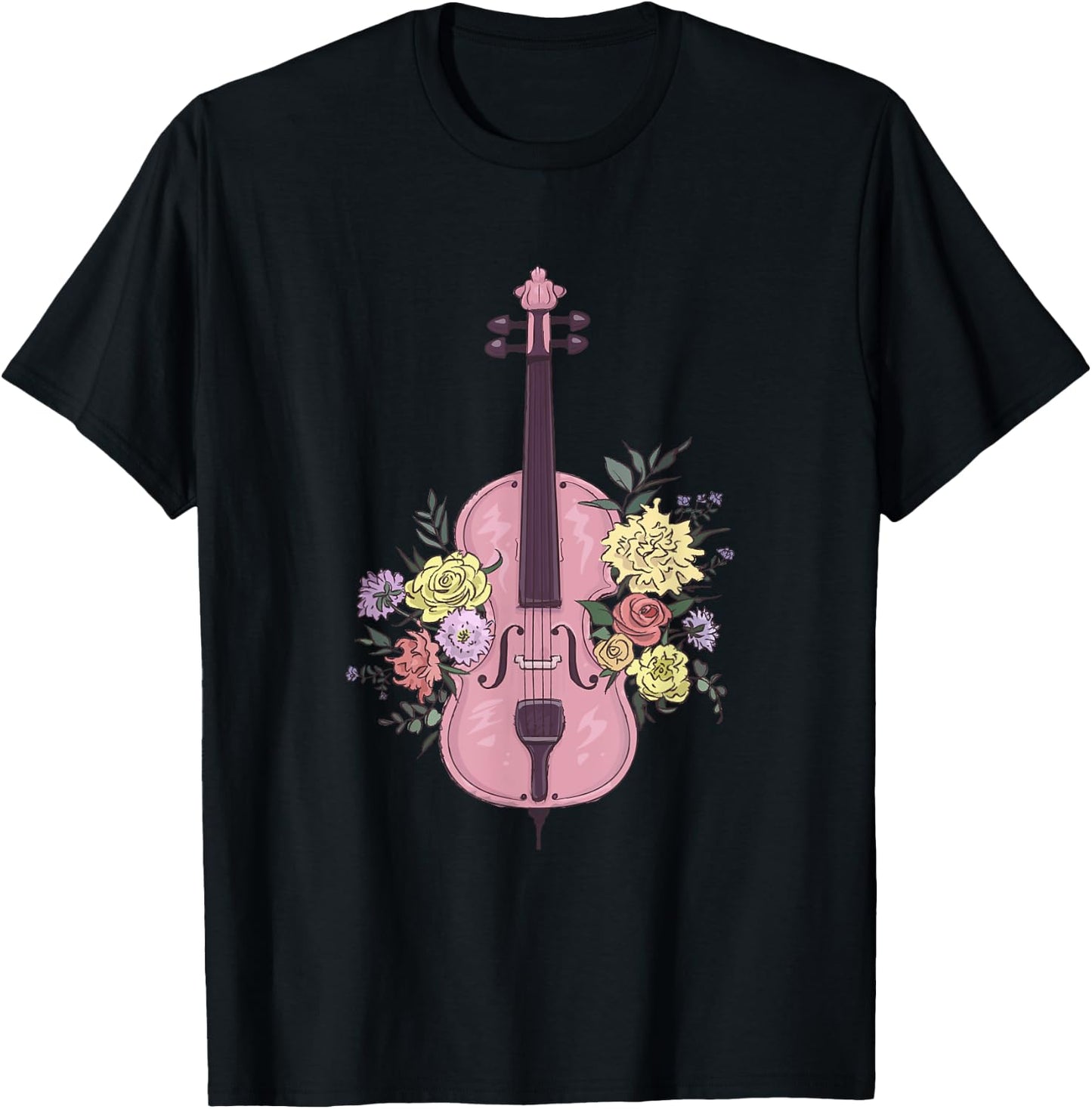 Vintage Fiddle With Flowers Accessory Floral Violin T-Shirt - T-Shirt | Black