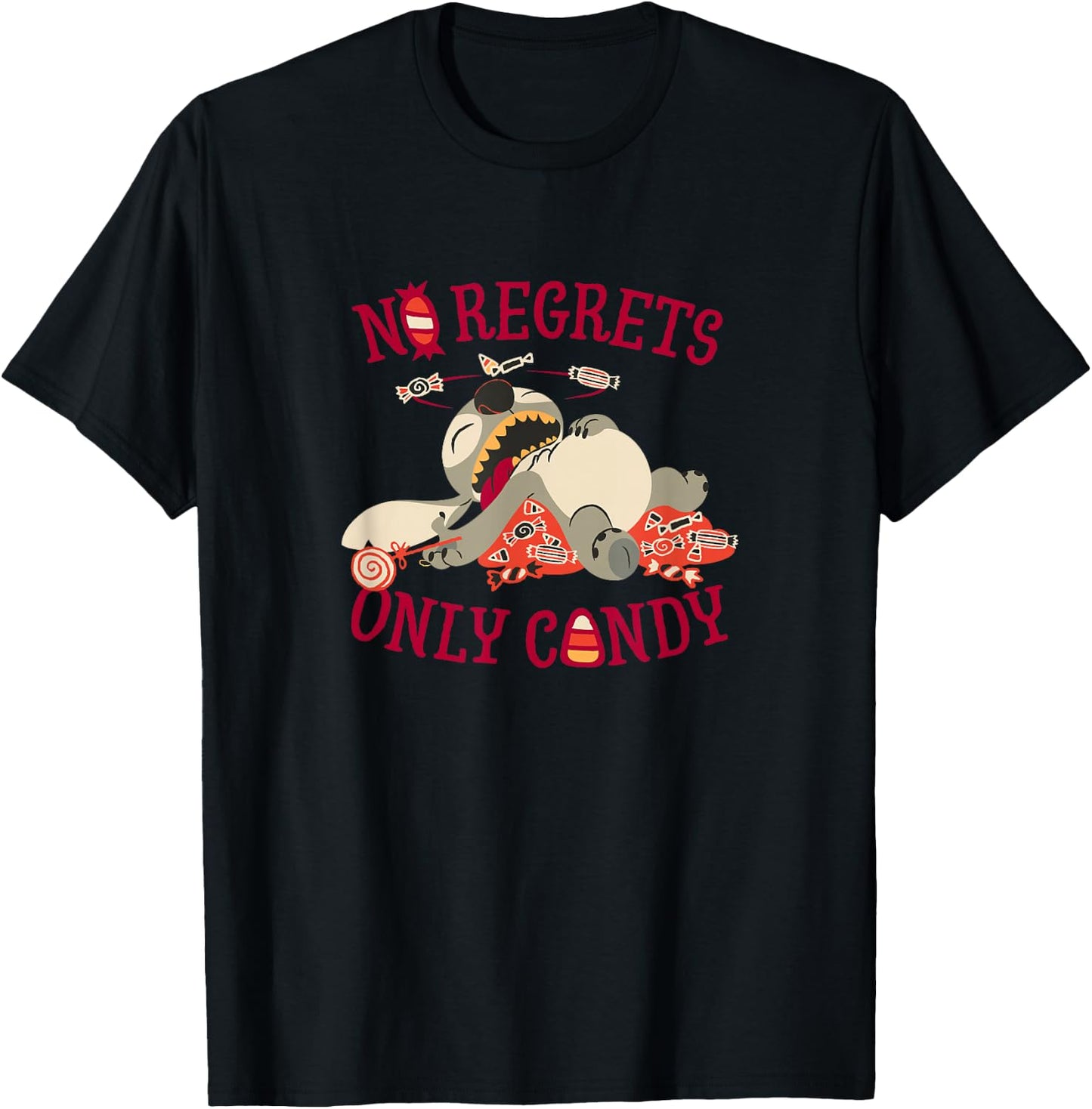 Disney Lilo & Stitch Halloween No Regrets Only Candy T-Shirt - T-Shirt | Black