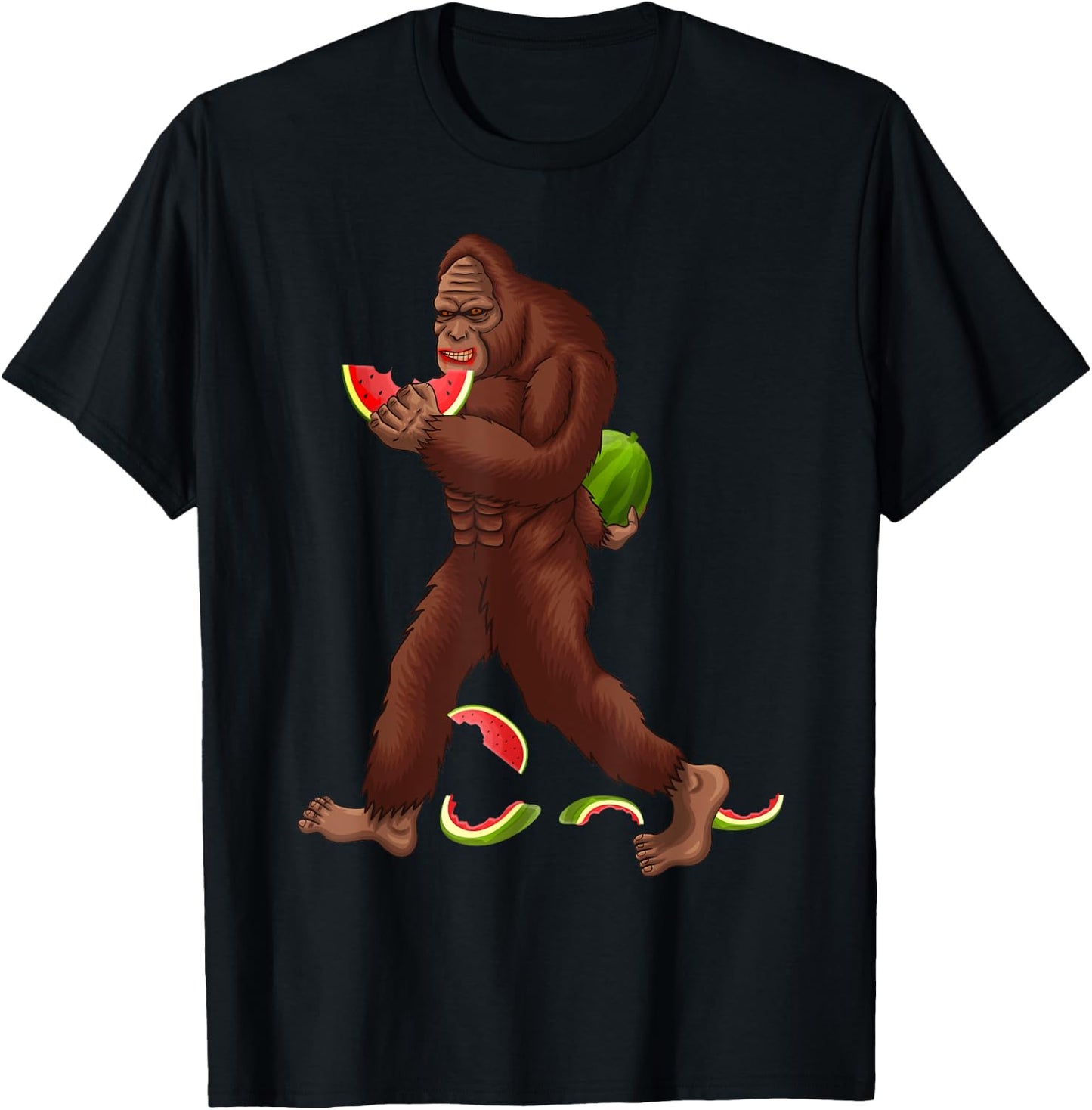 Funny Bigfoot & Watermelon Slice Summer Vacation Kids Boys T-Shirt - T-Shirt | Black