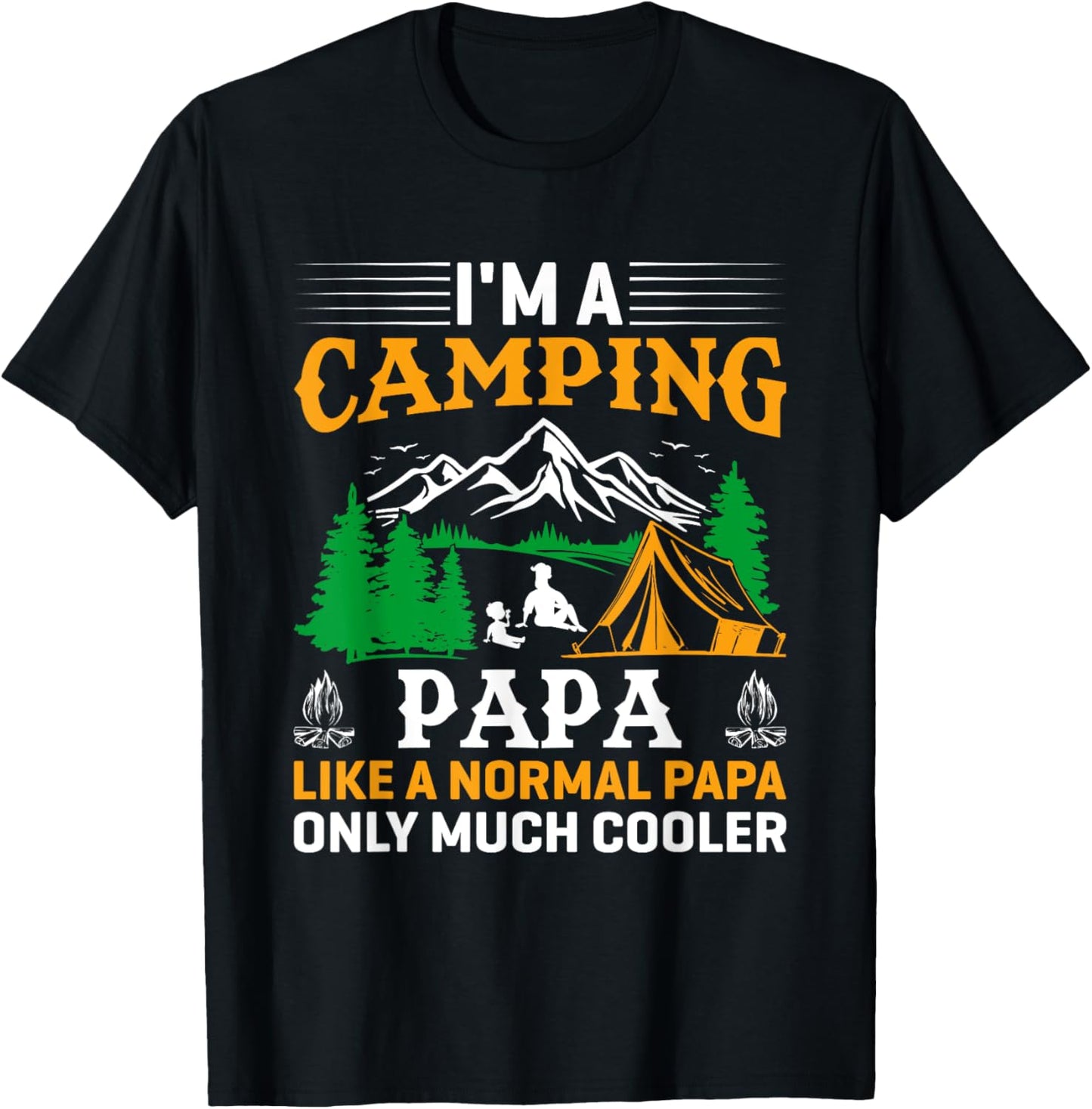 Papa Camping Fathers Day Funny Camper Dad Grandpa Men T-Shirt - T-Shirt | Black