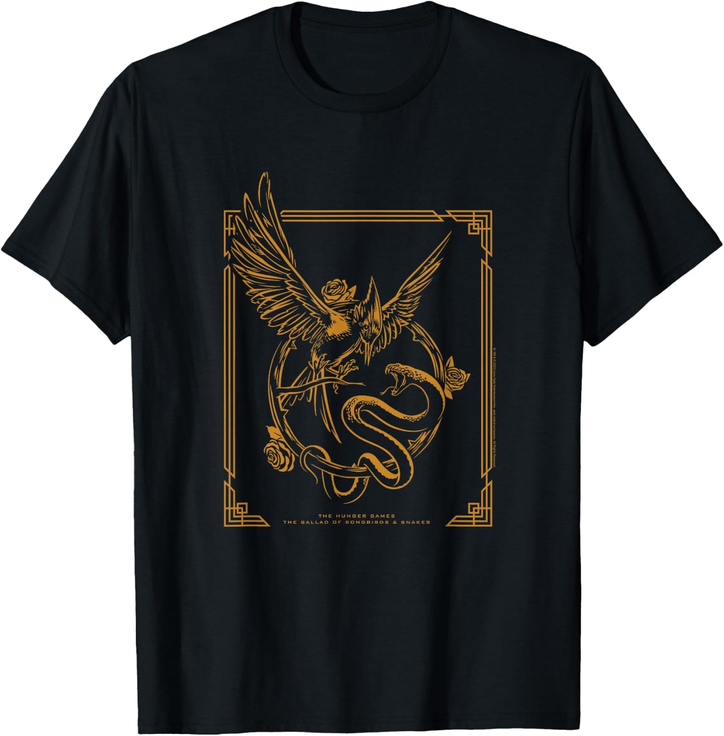 The Ballad of Songbirds and Snakes Framed Gold Keyart T-Shirt - T-Shirt | Black