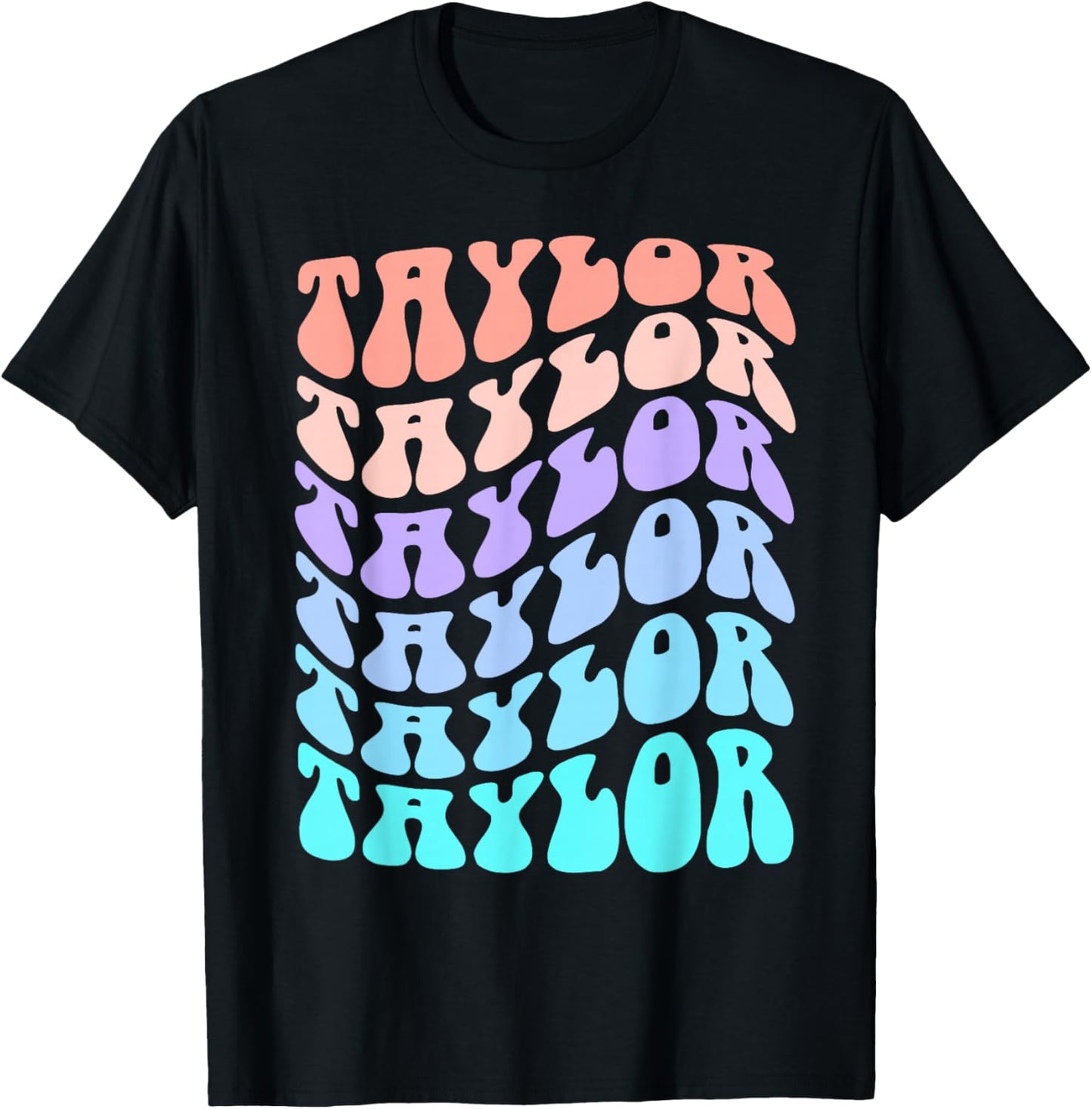 Girl Retro Taylor First Name Personalized Groovy Birthday T-Shirt - T-Shirt | Black