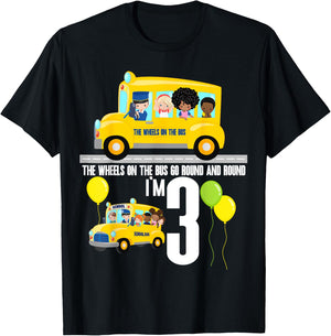 The Wheels On The Bus Kids 3rd Birthday Nursery Song Rhyme T-Shirt - T-Shirt | Black
