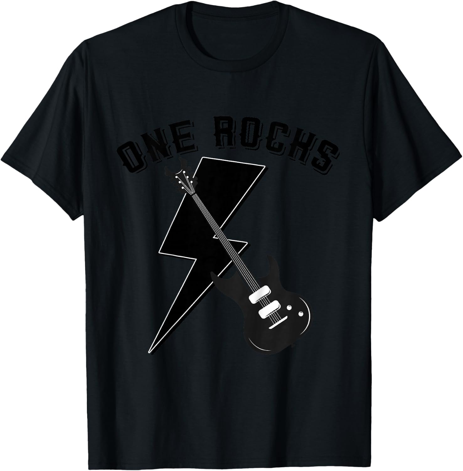 Kids One Rocks 1st Birthday Family Matching Rock Guitar T-Shirt - T-Shirt | Black