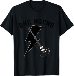 Kids One Rocks 1st Birthday Family Matching Rock Guitar T-Shirt - T-Shirt | Black