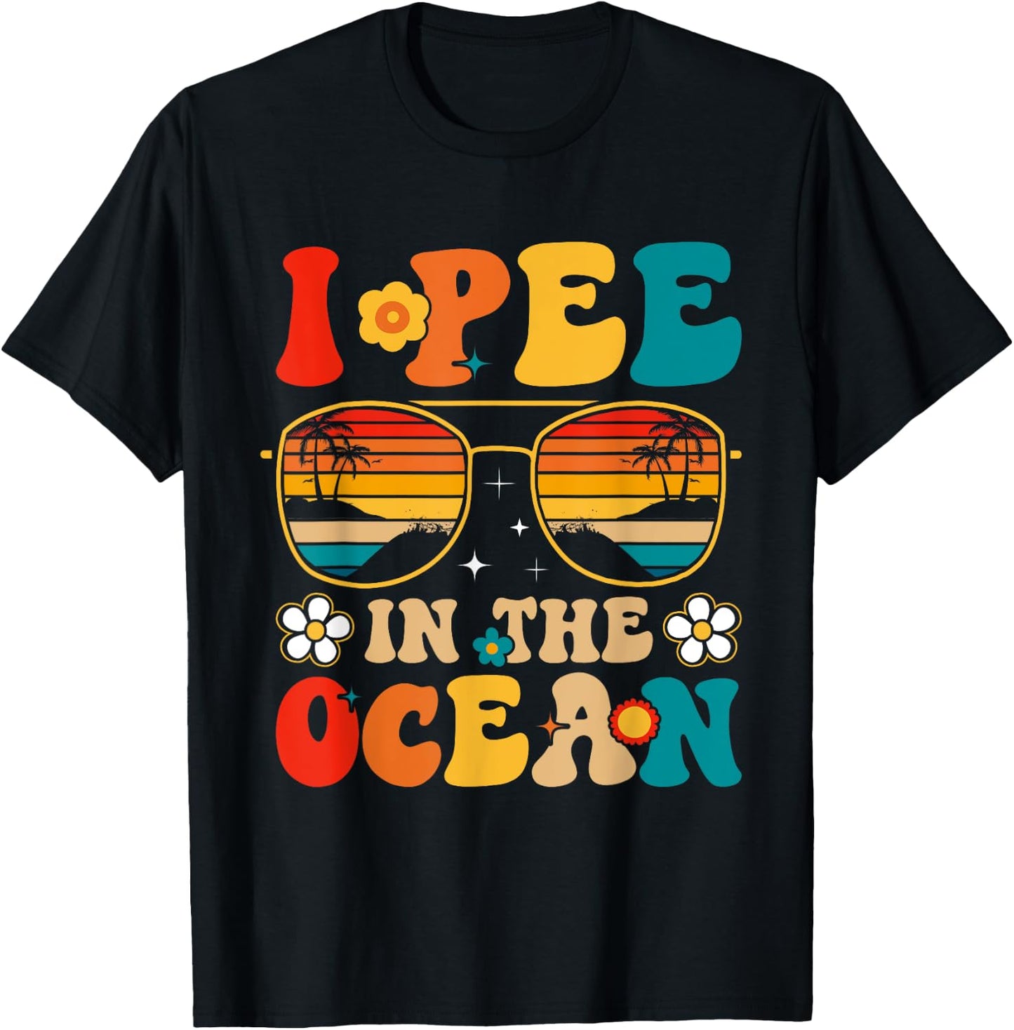 I Pee in the Ocean Summer Vacation Beach Swimming Retro T-Shirt - T-Shirt | Black