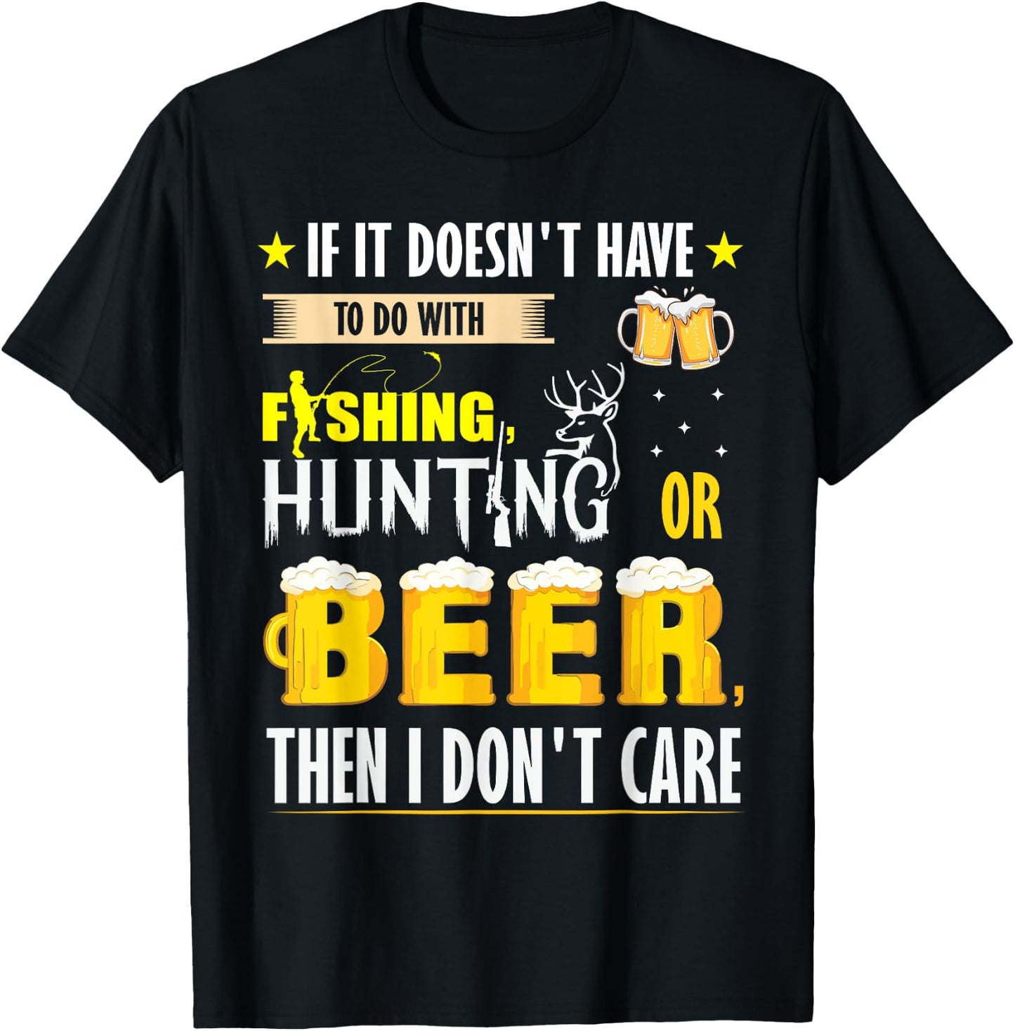 Funny fall or spring Fishing bass Hunting deer elk and Beer T-Shirt - T-Shirt | Black