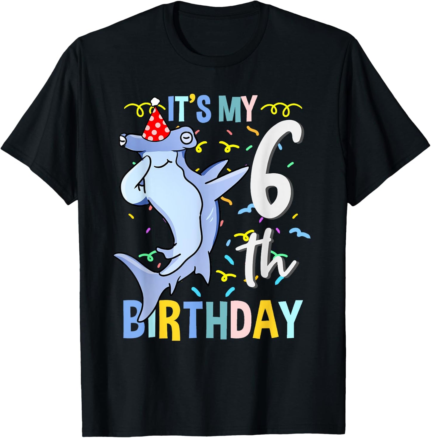 Its My 6th Birthday Dabbing Hammerhead Shark T-Shirt - T-Shirt | Black