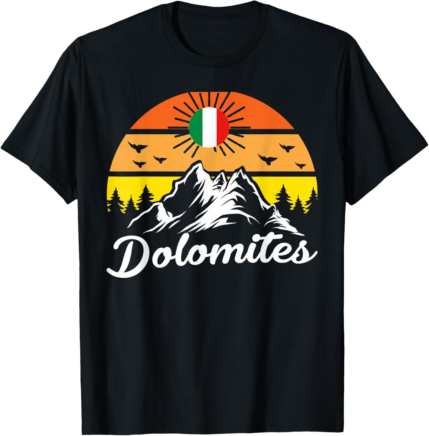 Dolomites Motif Mountains Retro Sun T-Shirt - T-Shirt | Black