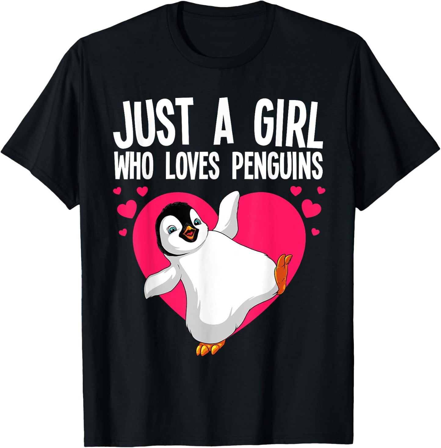 Funny Penguin Design Girls Kids Aquatic Bird Lover T-Shirt - T-Shirt | Black