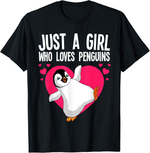 Funny Penguin Design Girls Kids Aquatic Bird Lover T-Shirt - T-Shirt | Black