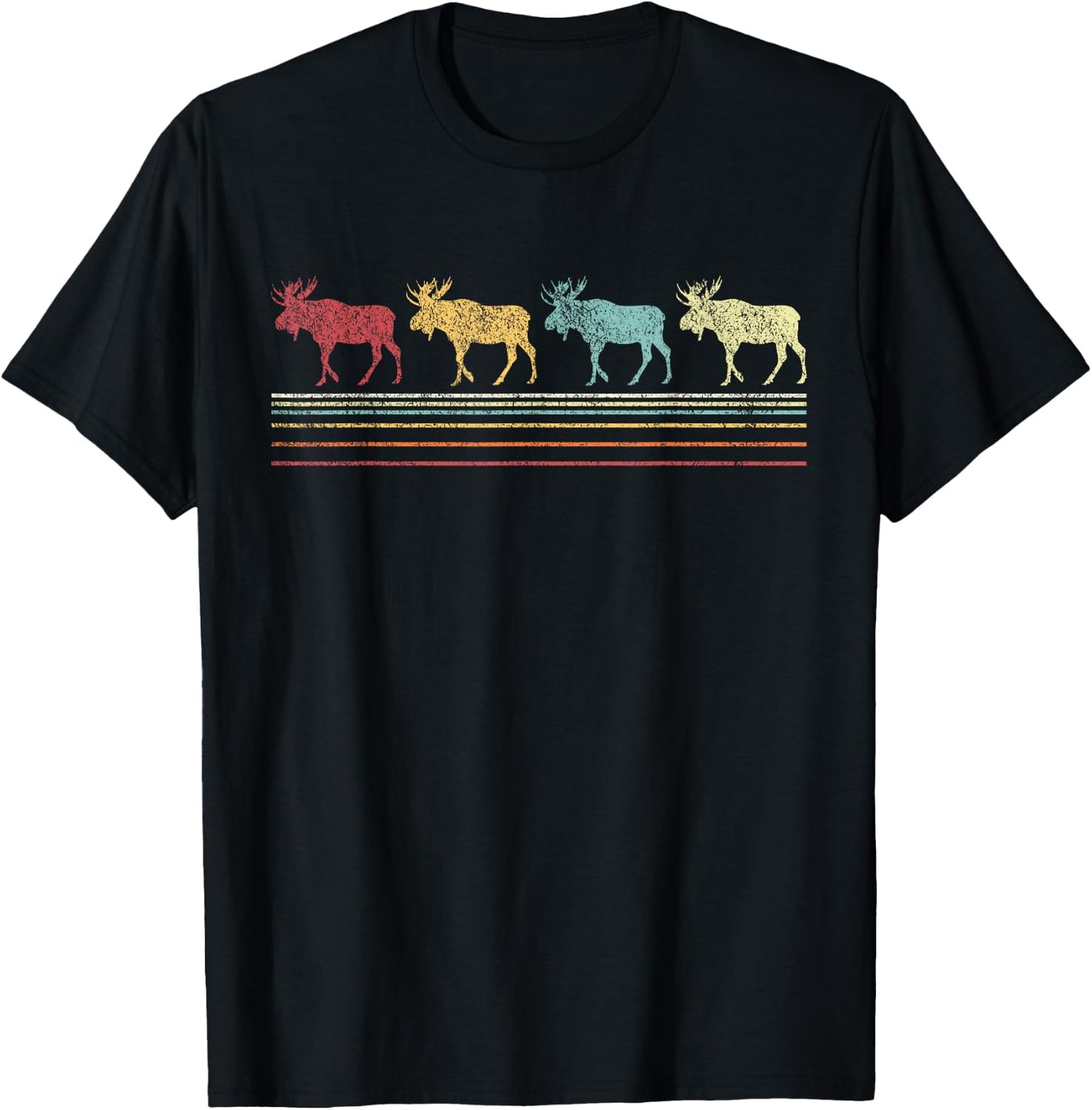 Retro Moose Lover Funny Moose Vintage T-Shirt - T-Shirt | Black