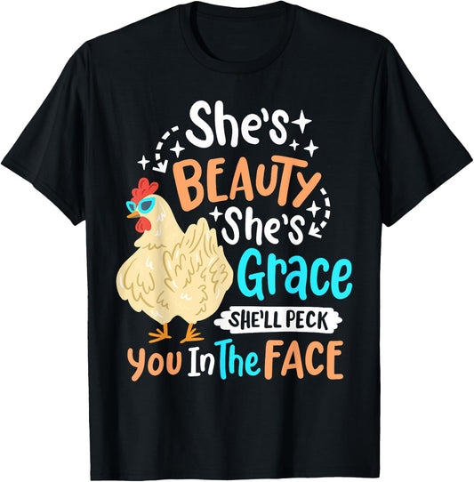 She's Beauty She's Grace - Farmer & Chicken Lover T-Shirt - T-Shirt | Black