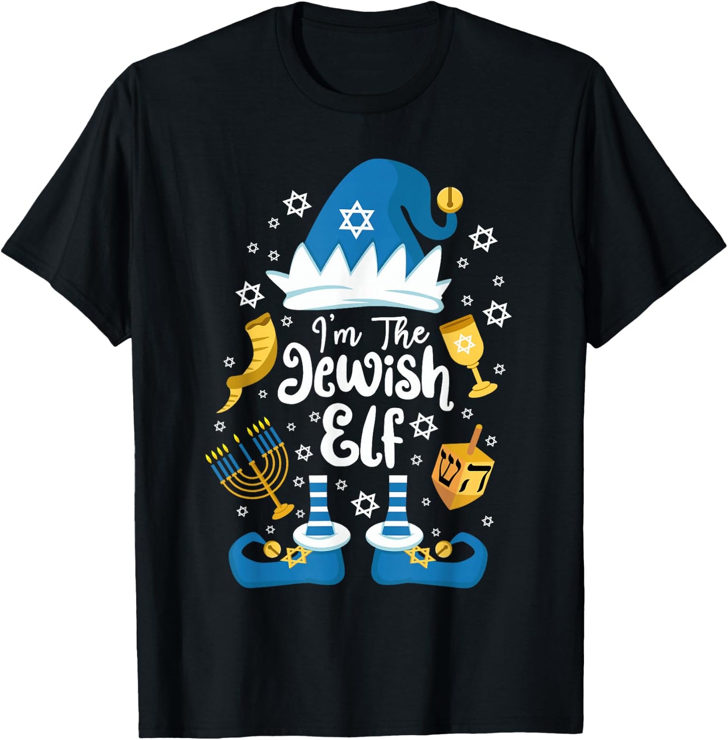 The Jewish Elf Happy Hanukkah Funny Christmas Gnome T-Shirt - T-Shirt | Black