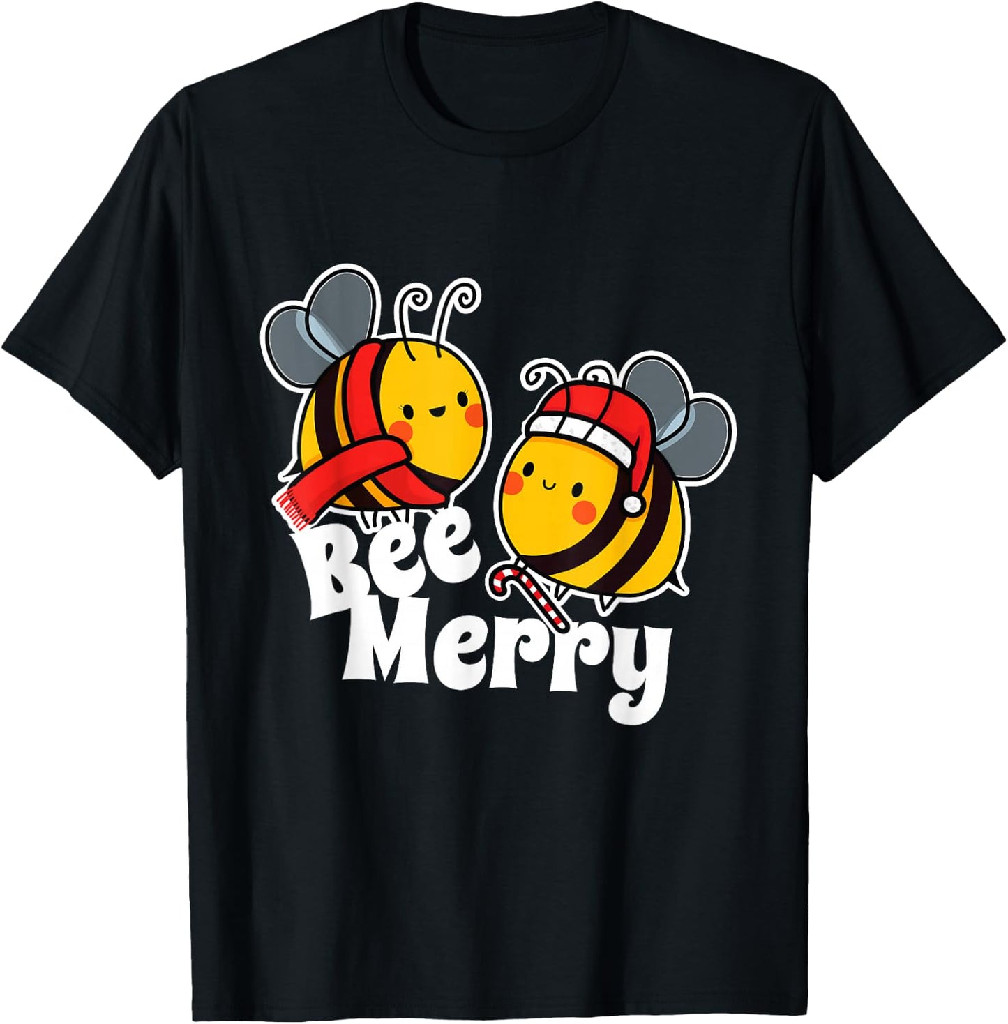 Bee Merry | Cute Honey Bees Santa Claus | Christmas T-Shirt - T-Shirt | Black