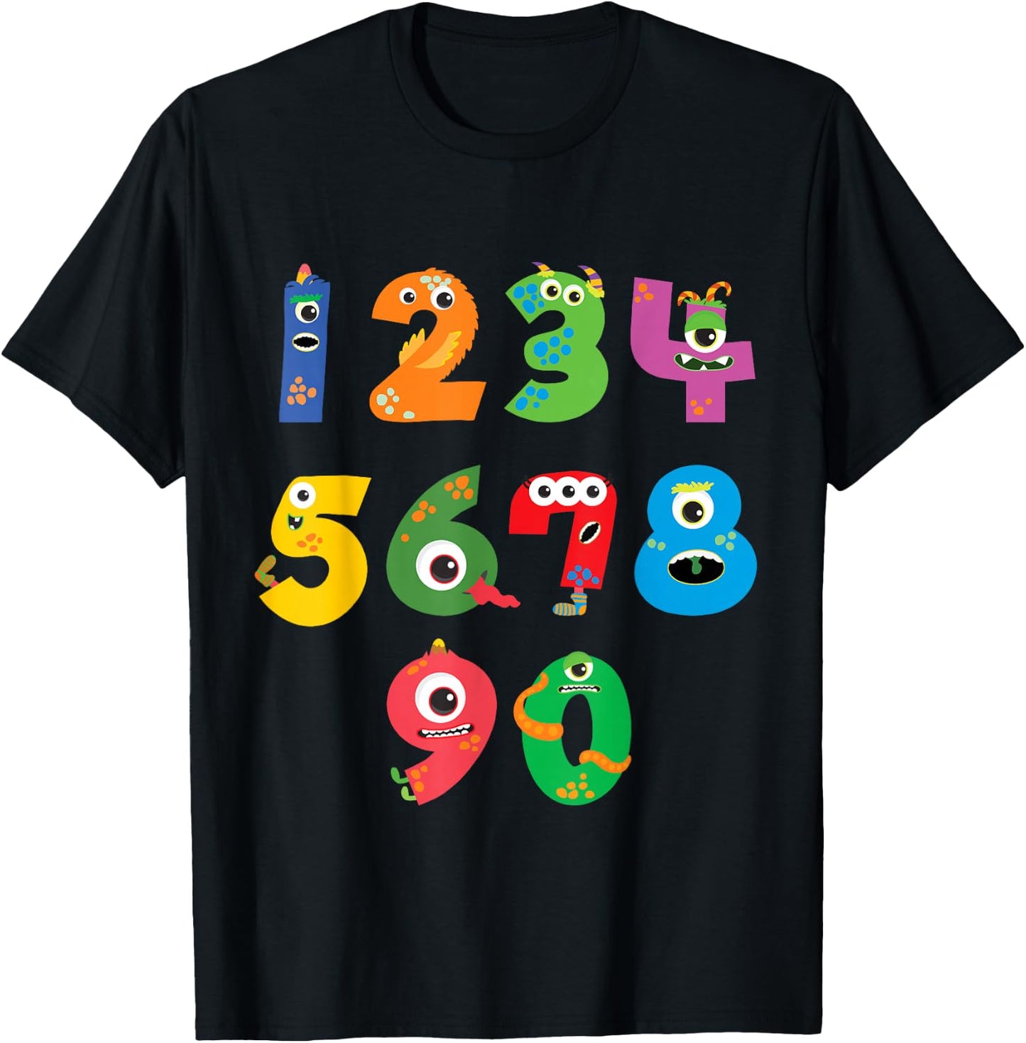 Monster Numbers Learning Cute Numbers 0-9 Back to School T-Shirt - T-Shirt | Black