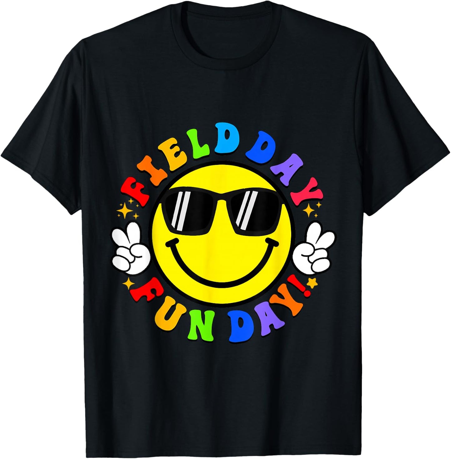 Smile Face Happy Field Day Retro Groovy Field Day 23 Hippie T-Shirt - T-Shirt | Black
