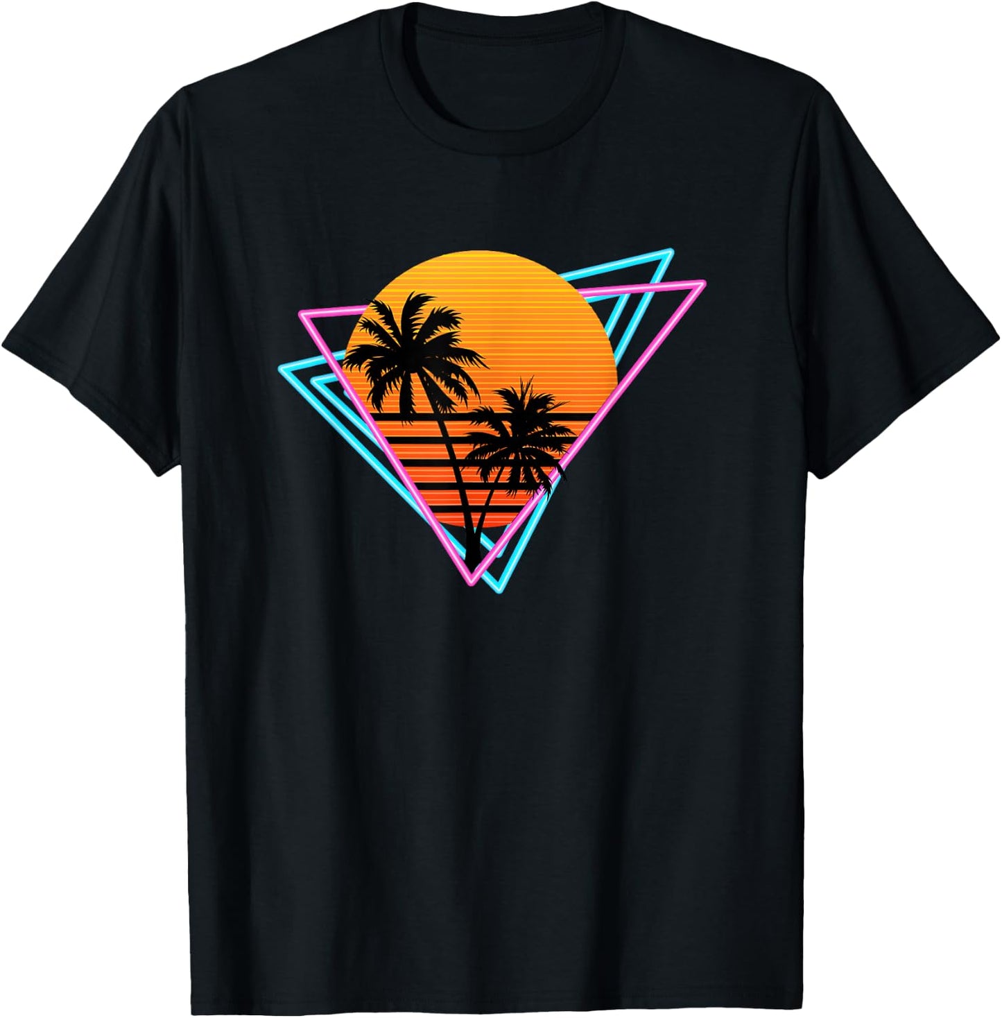 80s Retro Palm Tree Sunset Nostalgic Vintage Sunset T-Shirt - T-Shirt | Black