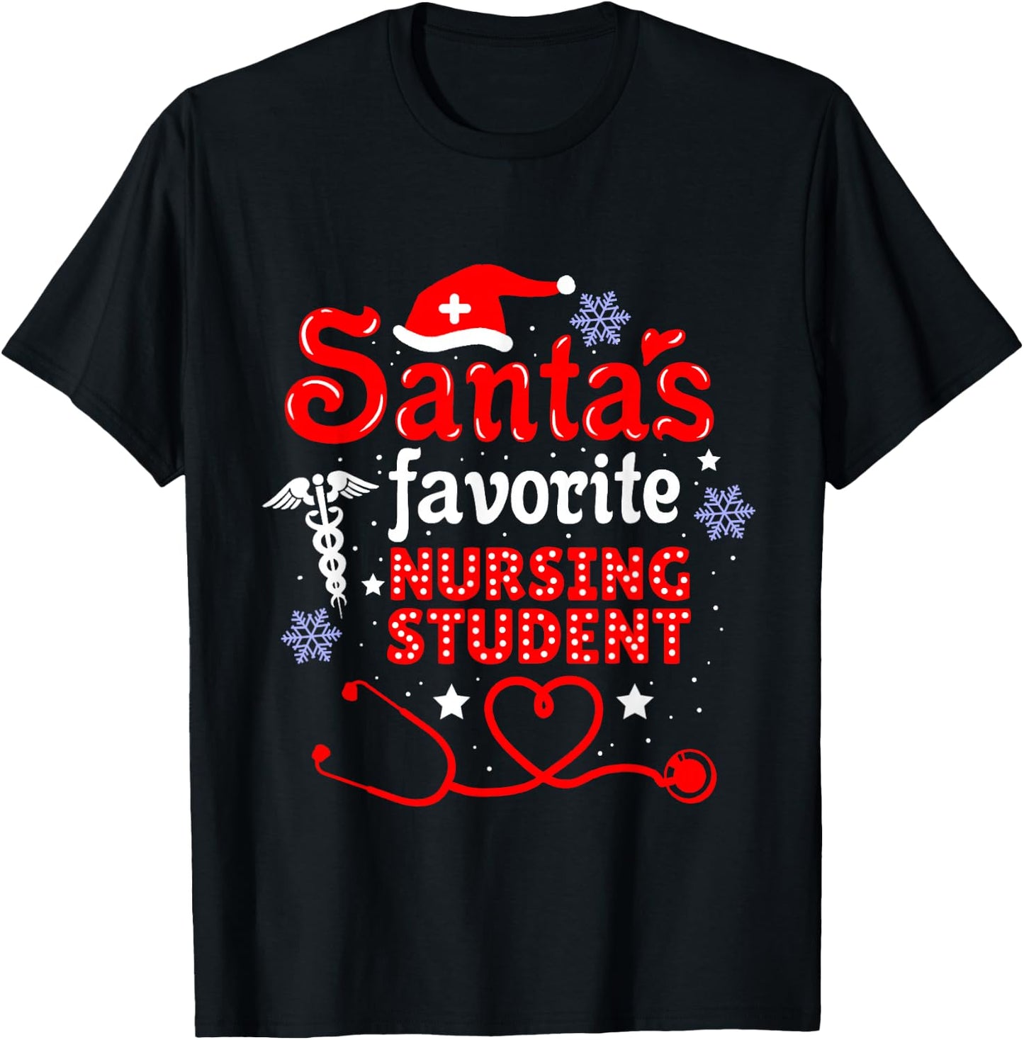 Santas Favorite Nursing Student Christmas T-Shirt - T-Shirt | Black