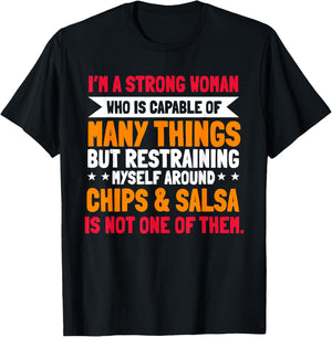 Salsa And Chips Strong Woman Mexican Cuisine Cinco De Mayo T-Shirt - T-Shirt | Black