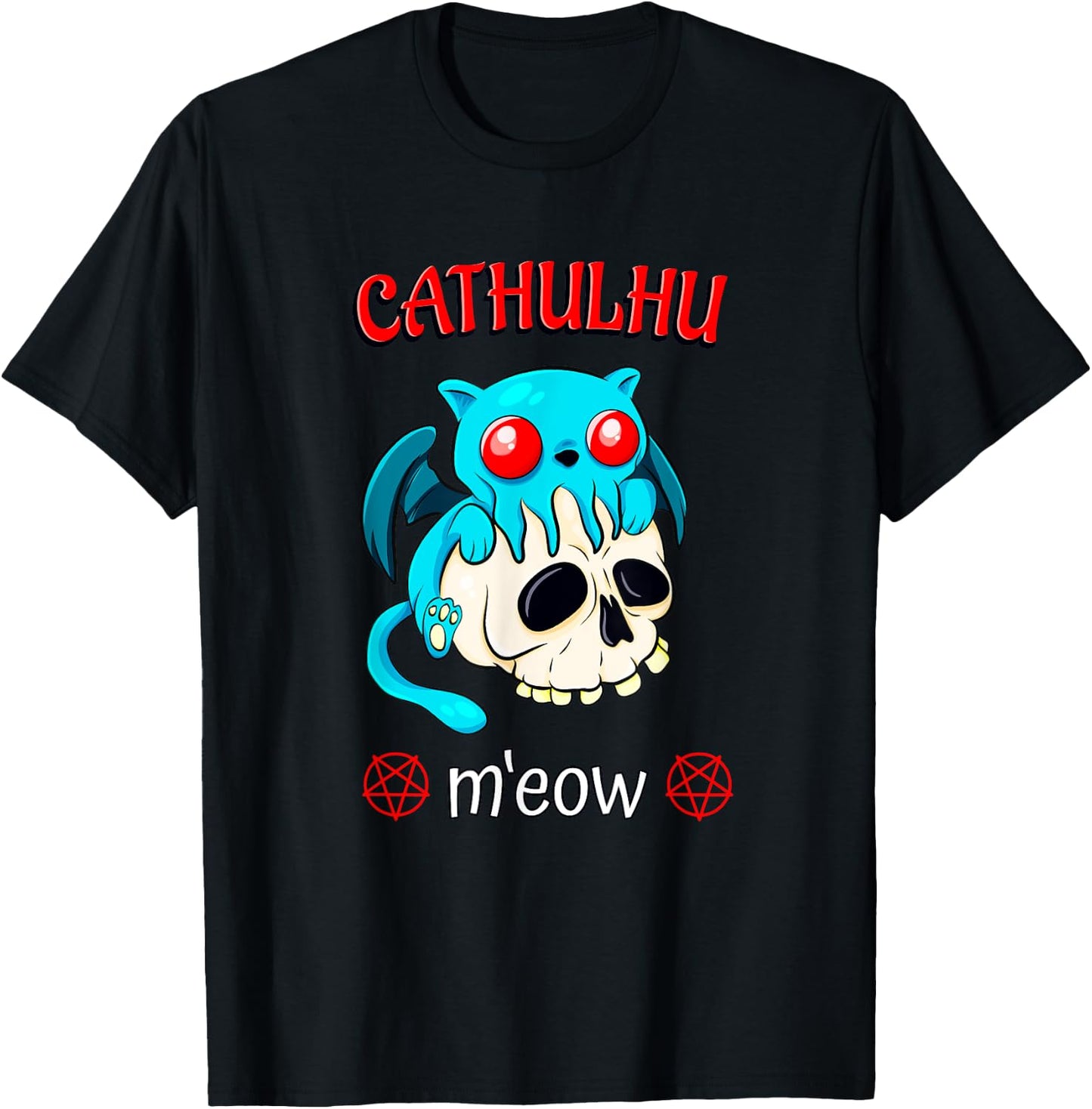 Cthulhu Cat Funny Horror Kawaii Cathulhu M'eow T-Shirt - T-Shirt | Black