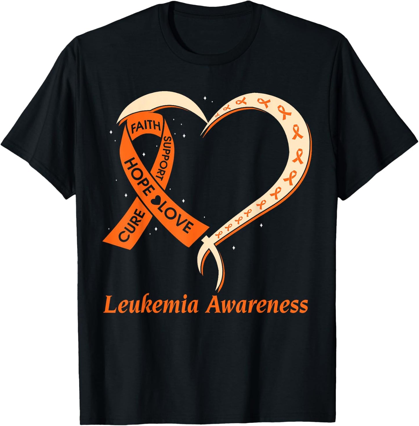 Love Hope Support Leukemia Cancer Awareness Orange Rribbon T-Shirt - T-Shirt | Black