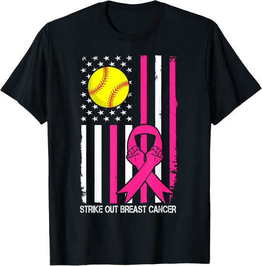 Strike Out Breast Cancer Softball Fight Awareness Men Women T-Shirt - T-Shirt | Black