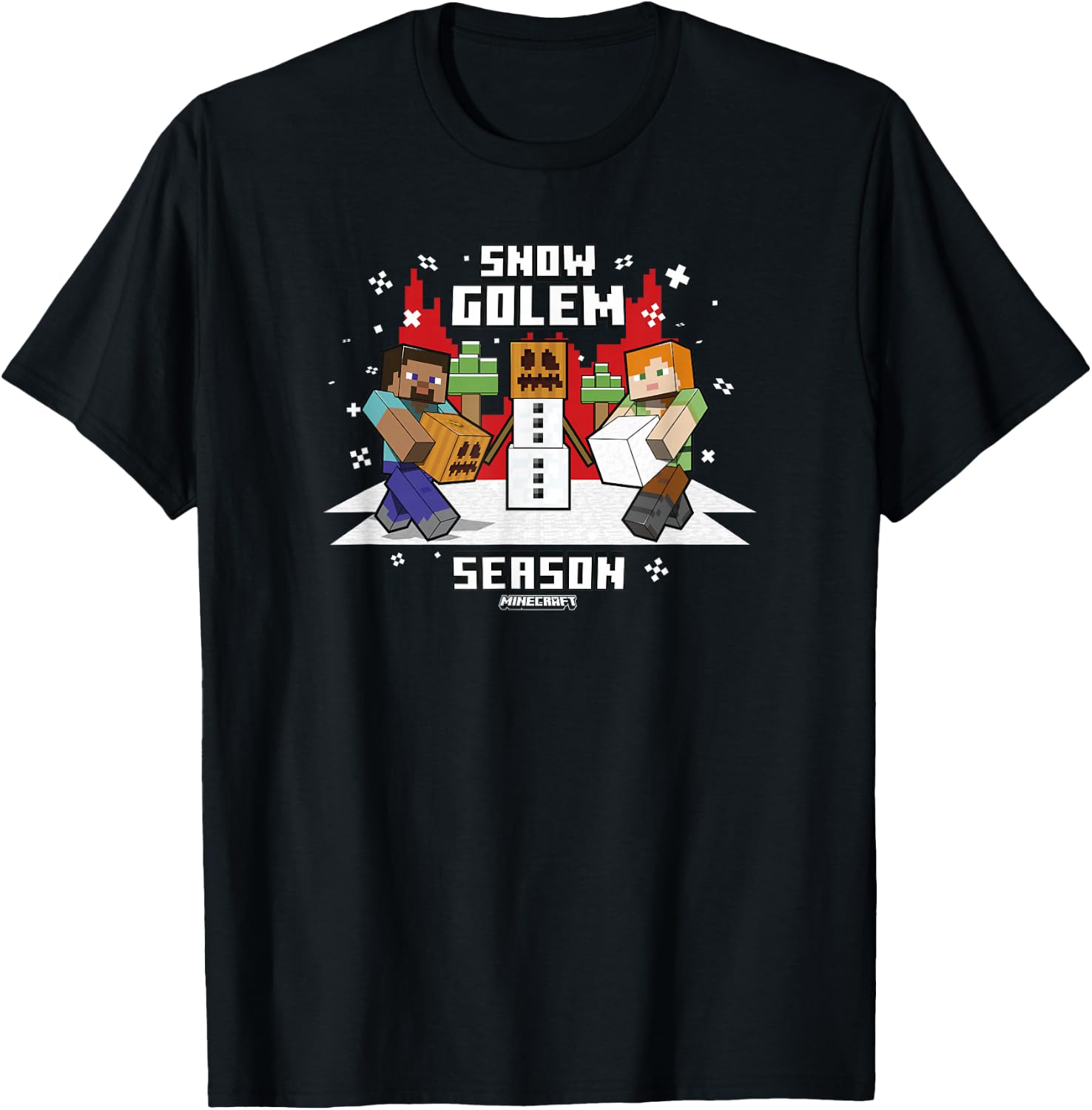 Minecraft Christmas Snow Golem Season T-Shirt - T-Shirt | Black