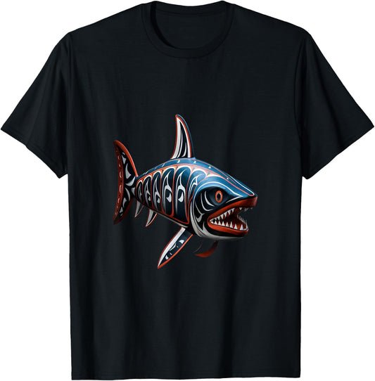 Shark Haida Totem Art Indian Indigenous Tribal T-Shirt - T-Shirt | Black