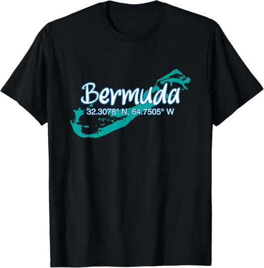 Bermuda Island Coordinates, Tourist Vacation T-Shirt - T-Shirt | Black