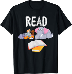 Funny Teacher Library Read Book Club Piggie Elephant Pigeons Men Women Kids T-Shirt - T-Shirt | Black