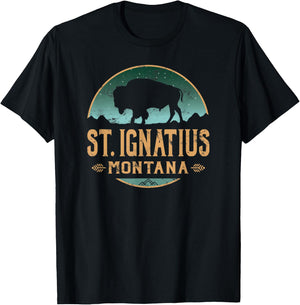 St. Ignatius Montana MT Buffalo Bison T-Shirt - T-Shirt | Black