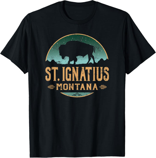 St. Ignatius Montana MT Buffalo Bison T-Shirt - T-Shirt | Black