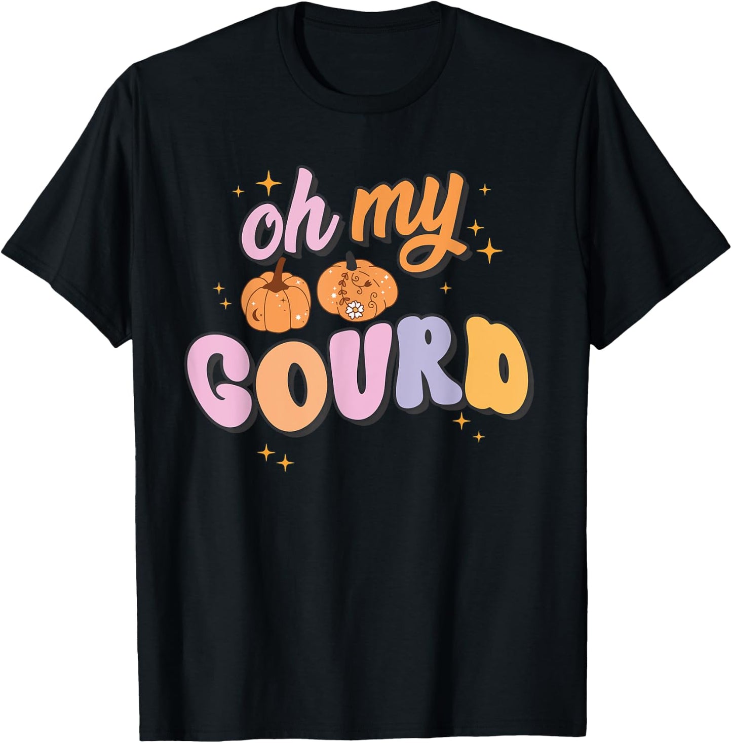 Oh My Gourd Funny Pumpkin Pun Halloween Group Retro Quote T-Shirt - T-Shirt | Black