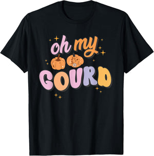 Oh My Gourd Funny Pumpkin Pun Halloween Group Retro Quote T-Shirt - T-Shirt | Black