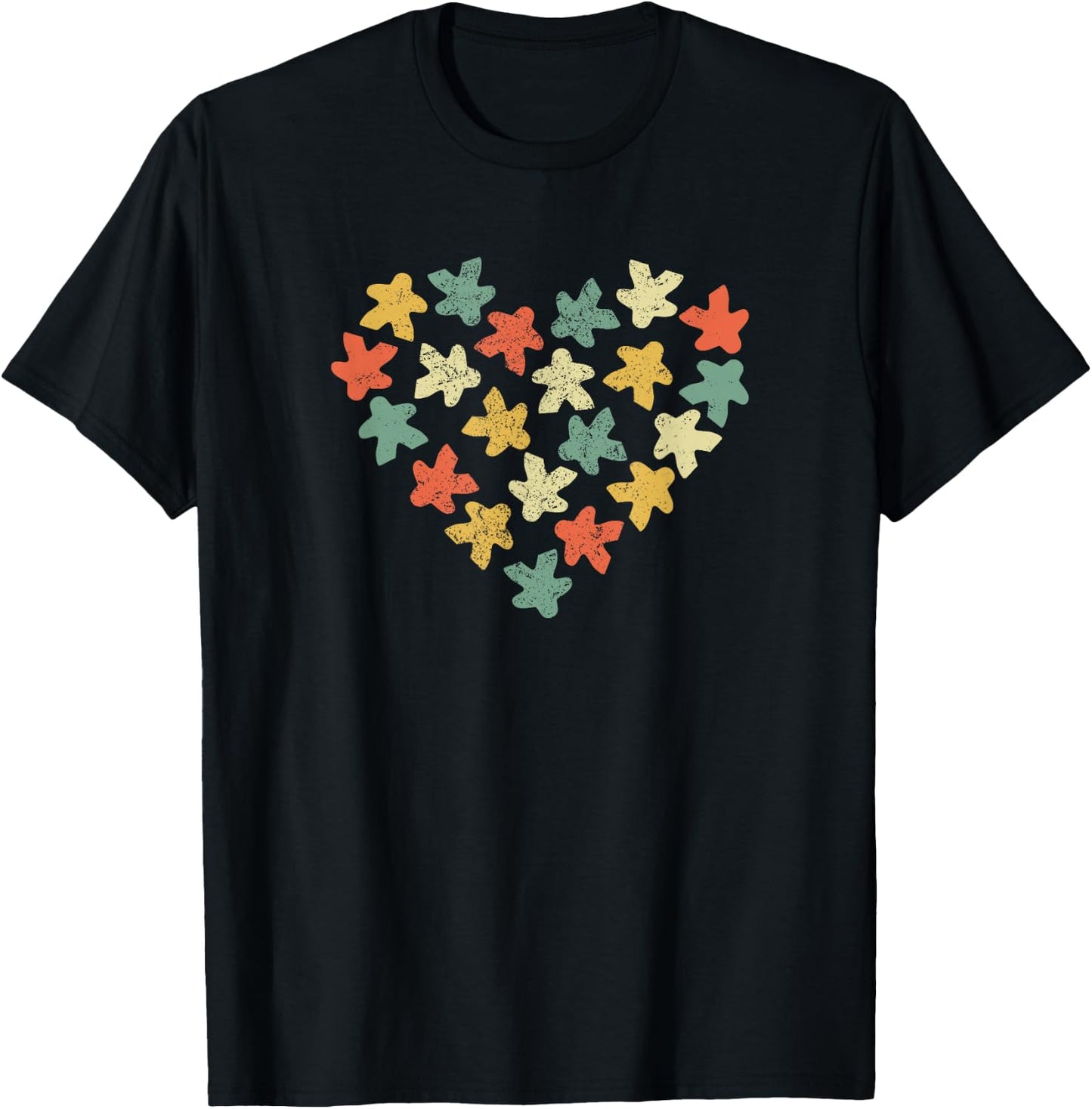 Board Game Player Meeples Heart Love Vintage Gamer T-Shirt - T-Shirt | Black