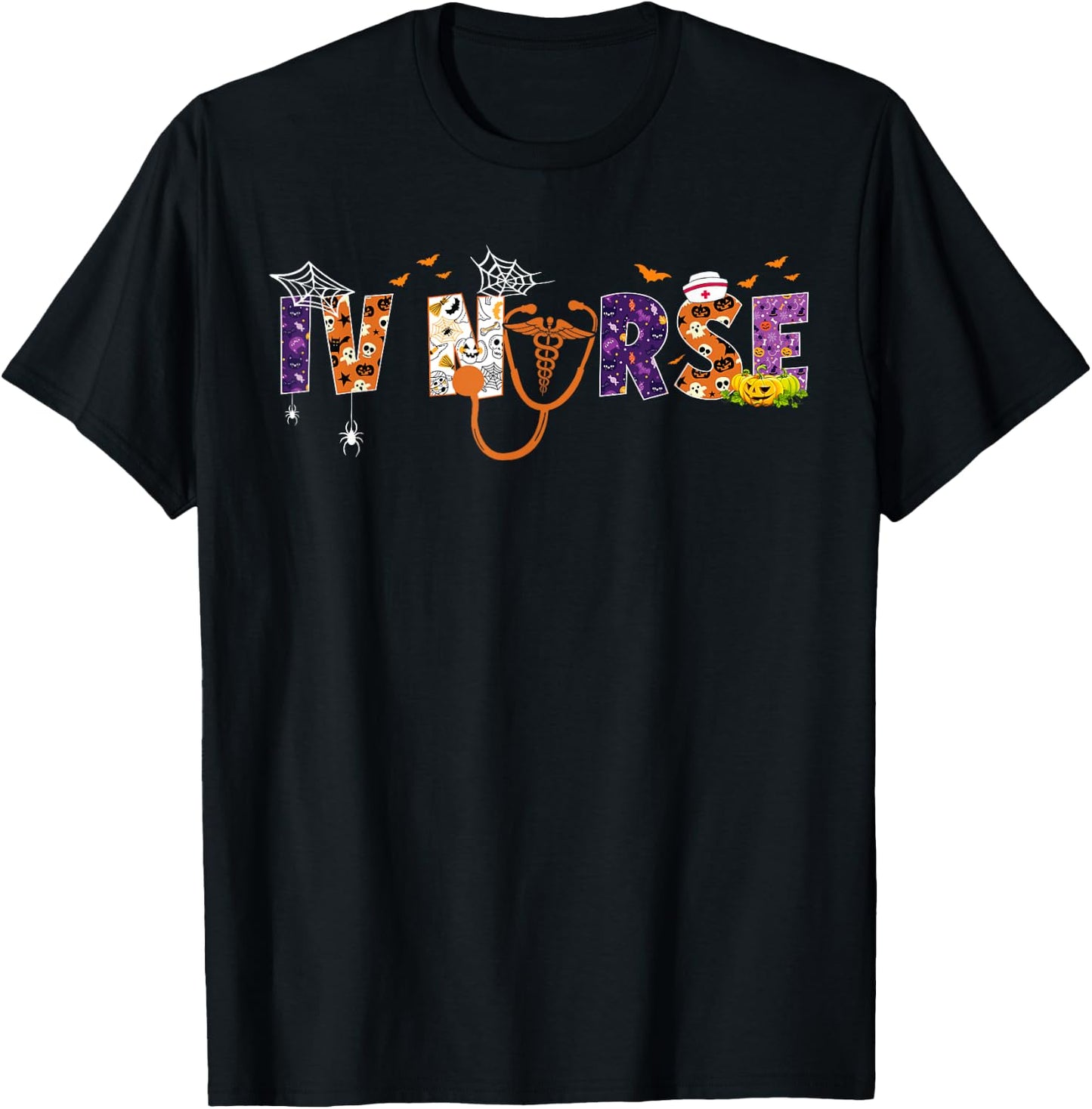 IV Nurse Halloween Spooky Season Nursing Stethoscope Scary T-Shirt - T-Shirt | Black