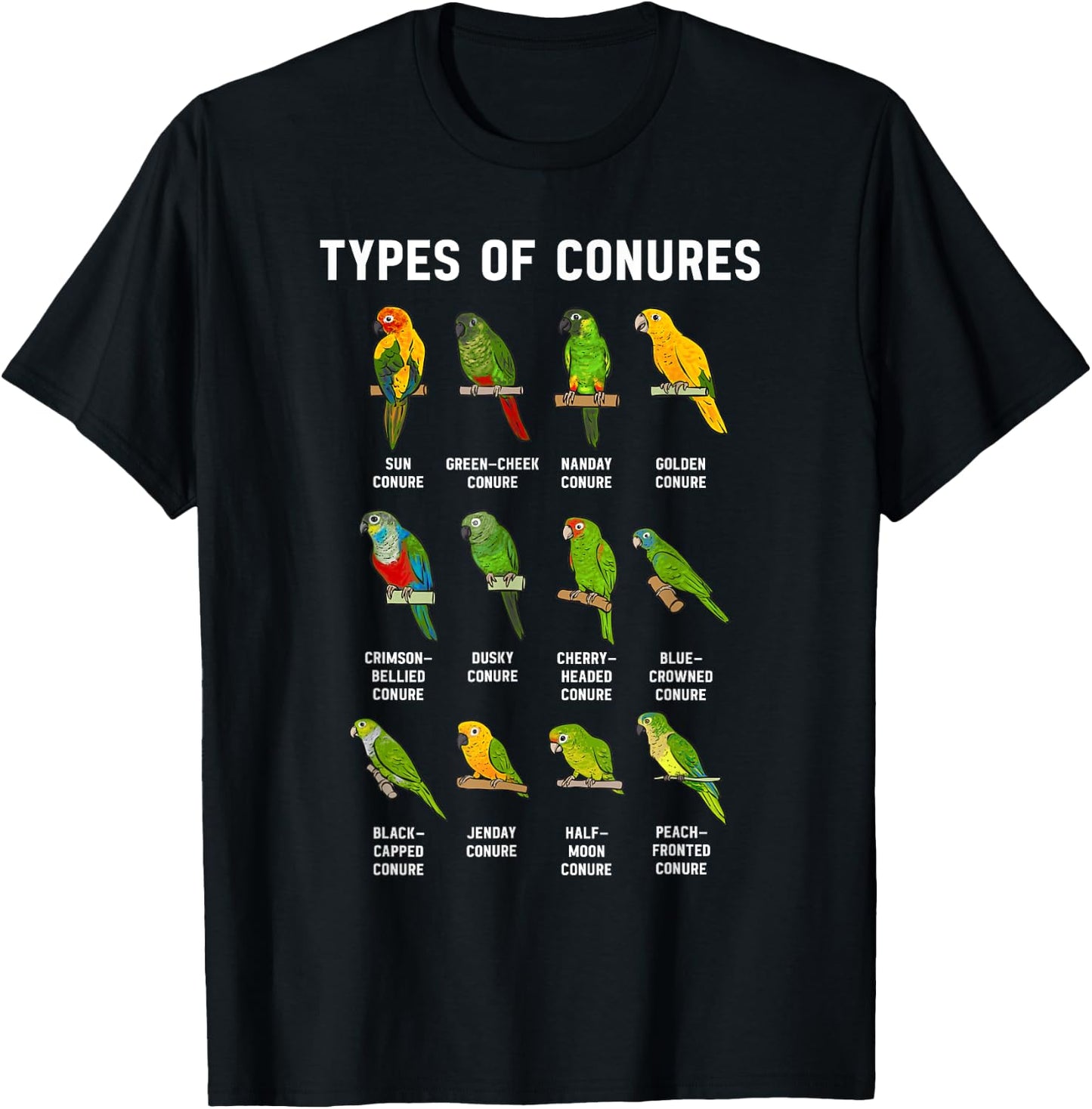 Sun Conure Types Of Conures Parrot Bird Green Cheek Conure T-Shirt - T-Shirt | Black