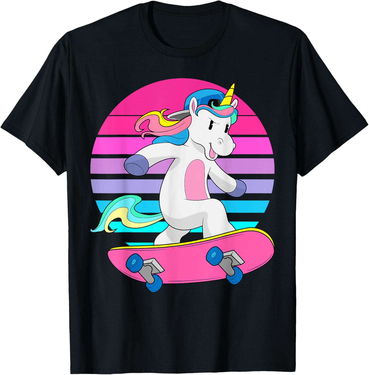 Skateboarding Unicorn Magical RAD Skateboard 80s Skater T-Shirt - T-Shirt | Black